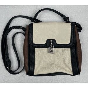Chaps Crossbody Small Purse Faux Leather Beige Brown Black Snap Pockets​